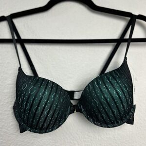 Hers by Herman Womens 36B Push Up Bra Black Emerald Green Lace B2103GRE NEW